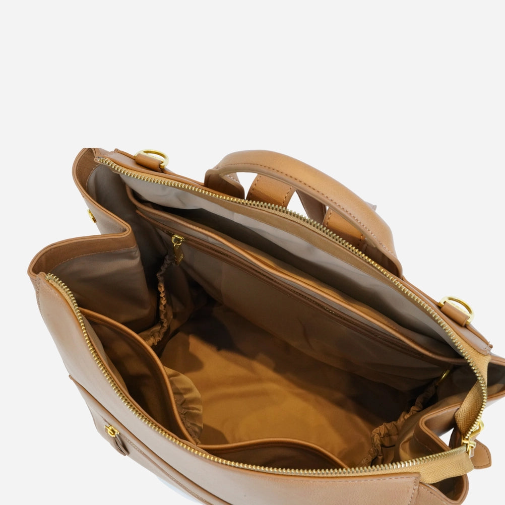 The Square Diaper Bag - Premium Matte Faux Leather Backpack in Beige
