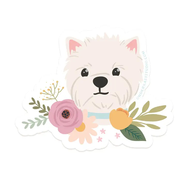 White Terrier Floral Sticker