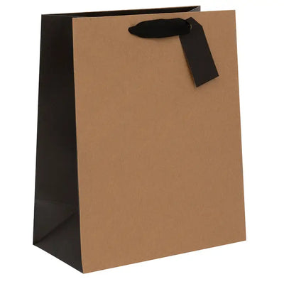 LARGE RIBBED KRAFT/BLACK GIFT BAG