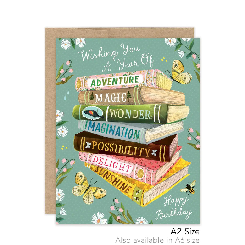 A Year of Wishes Bookstack Birthday - Luxe A2 Card