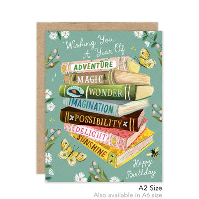 A Year of Wishes Bookstack Birthday - Luxe A2 Card