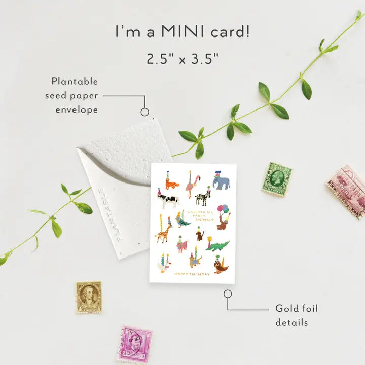 Plantable Card - Animal Party Sprout - Birthday Mini Greeting Card