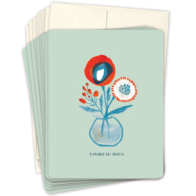 RED & BLUE VASE BOXED THANK YOU CARDS - SET OF 10