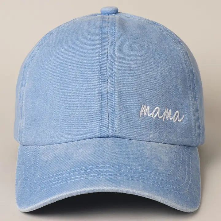 Mama Embroidery Baseball Cap - Washed Denim