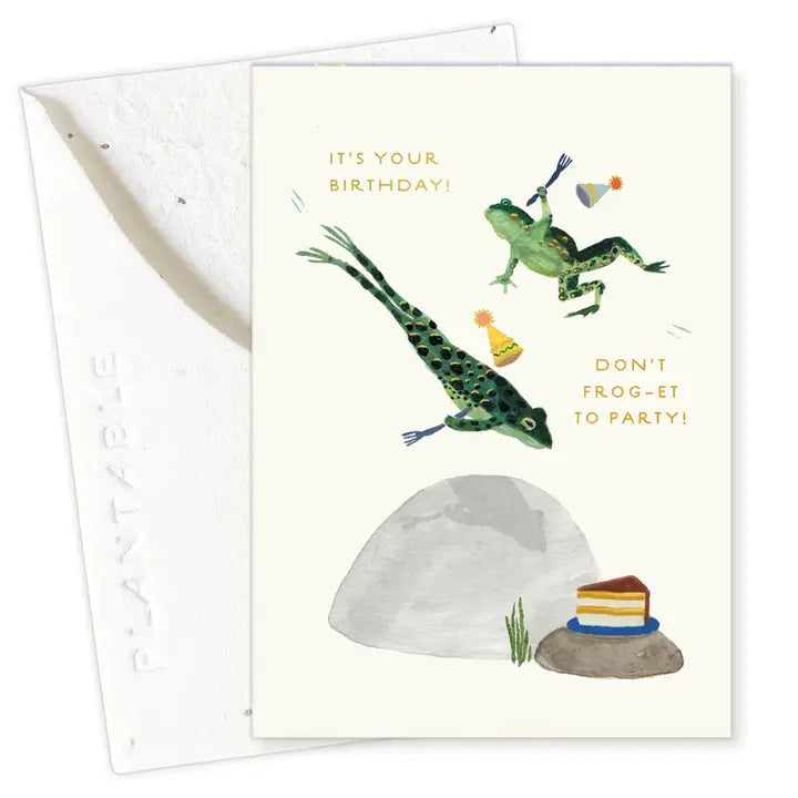 Plantable Card - Party Frogs Sprout - Birthday Mini Greeting Card
