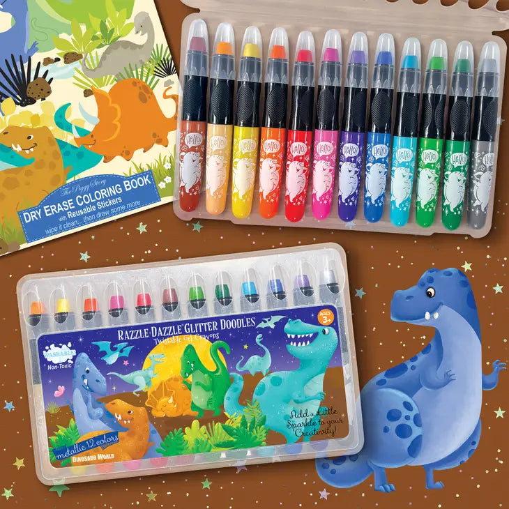 GLITTER DOODLE GEL CRAYONS - DINOSAUR WORLD