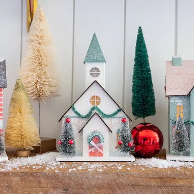 VILLAGE CHRISTMAS PAPER CHURCH DECORATIONS