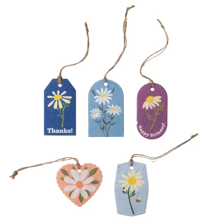 Plantable Seed Gift Tags - Vintage Seed Design, 5 Gift Tags, Daisies