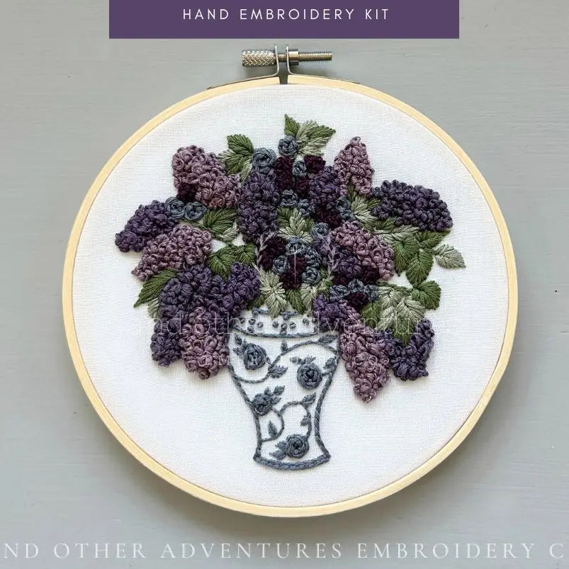 Hand Embroidery Kit - Amethyst Lilacs in Ginger Jar