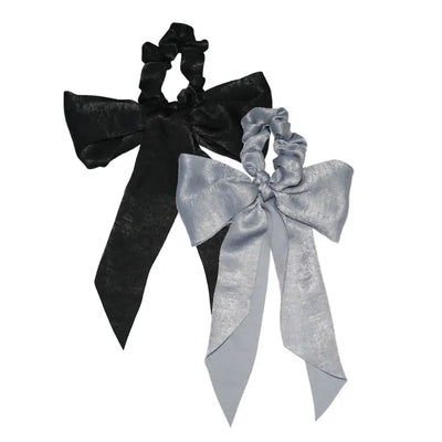 Satin Scarf Scrunchies - Black/Gray