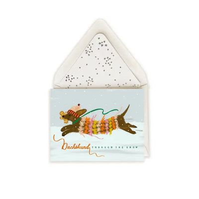 DACHSHUND DASHING THROUGH THE SNOW CHRISTMAS GREETING CARD