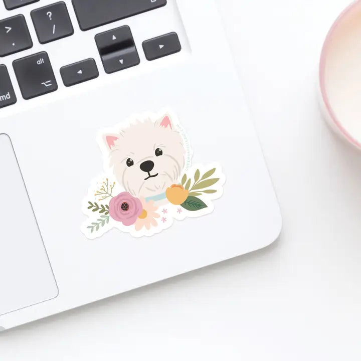 White Terrier Floral Sticker