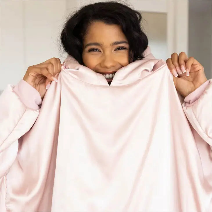 GLAZEY SATIN HOODIE - BLUSH