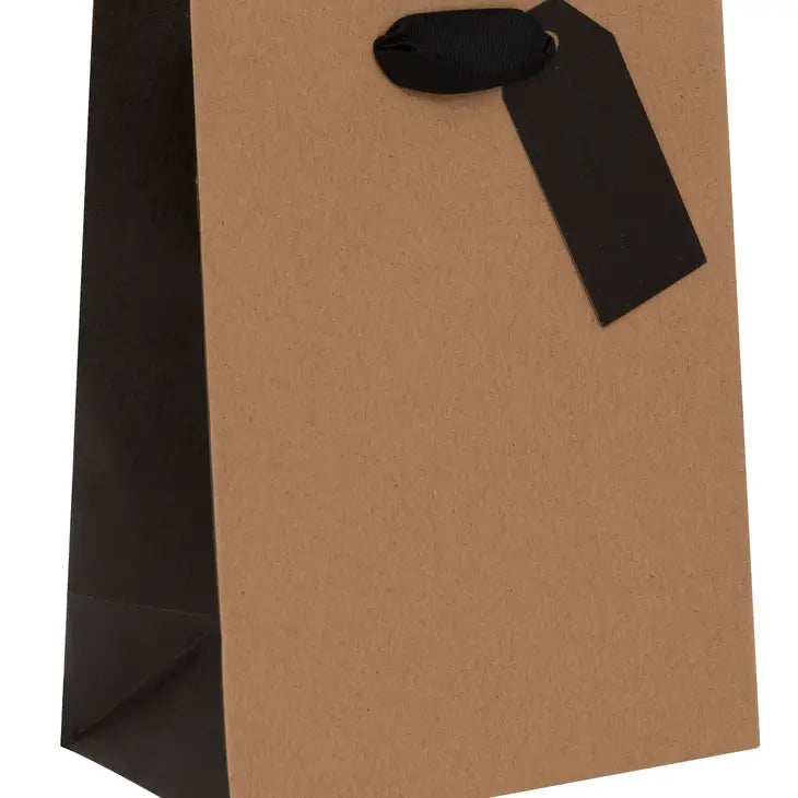 MEDIUM RIBBED KRAFT/BLACK GIFT BAG