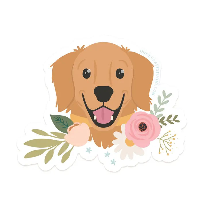Golden Retriever Floral Sticker