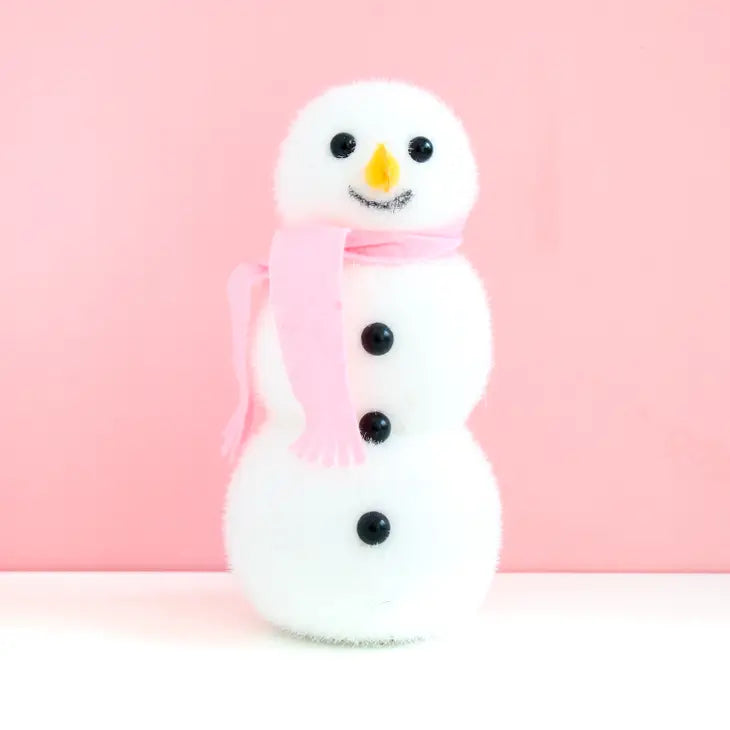 FLOCKED SNOWMAN DECORATIONS 8" - LIGHT PINK