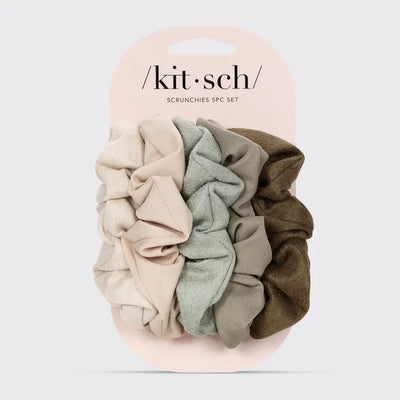 ASSORTED TEXTURED SCRUNCHIES 5PC SET - EUCALYPTUS