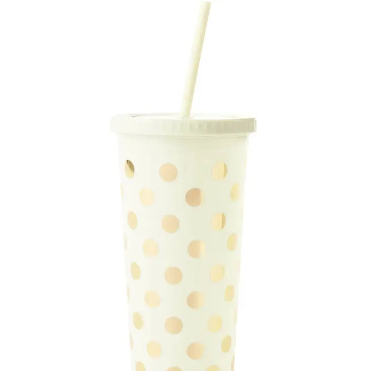 TUMBLER WITH STRAW - GOLD DOTS