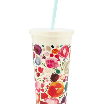 TUMBLER WITH STRAW, FLORAL