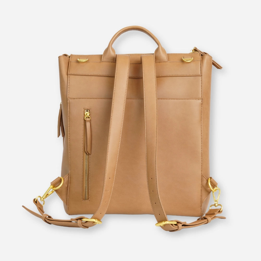 The Square Diaper Bag - Premium Matte Faux Leather Backpack in Bronze