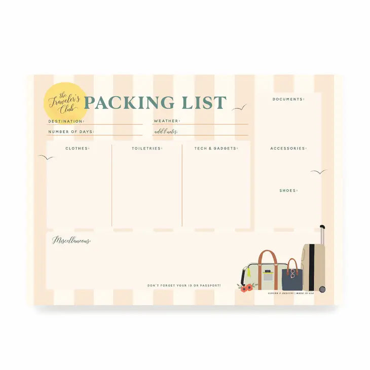 TRAVELER'S PACKING LIST NOTEPAD
