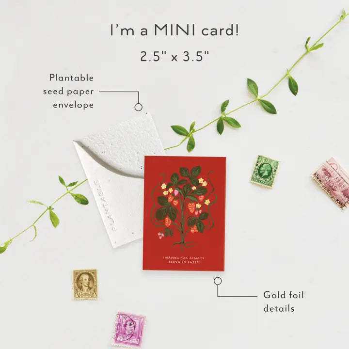 Plantable Card - Sweet Strawberry Sprout - Thank You Mini Greet 2.5" X 3.5"