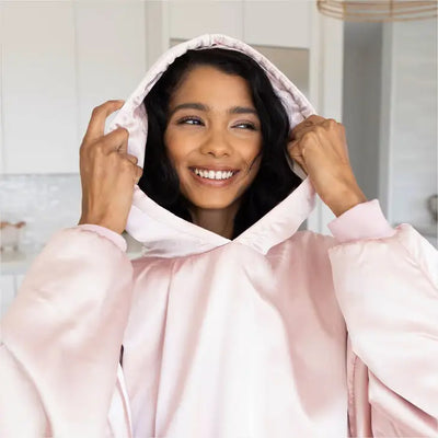 GLAZEY SATIN HOODIE - BLUSH