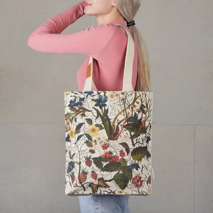Canvas Shopper Bag - Forest Flowers On White