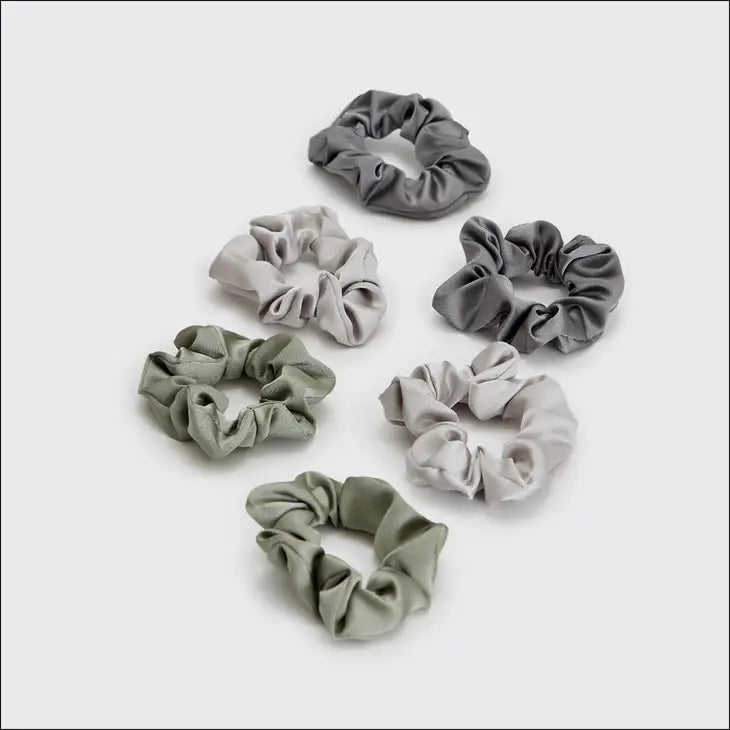 Holiday Satin Scrunchies 6pc - Winter Sage