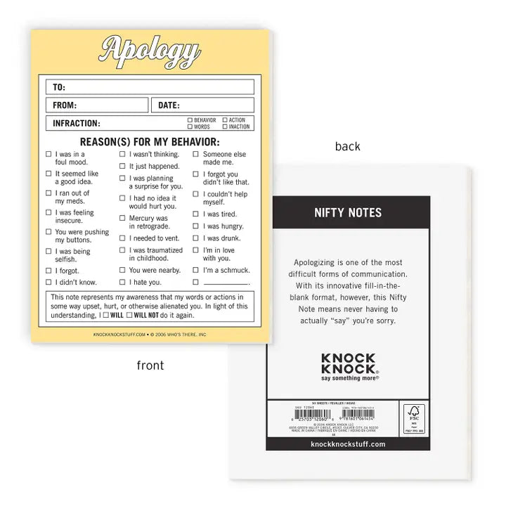 APOLOGY NIFTY NOTE PAD
