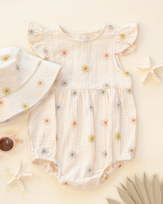 Amelia Romper Embroidered Daisies
