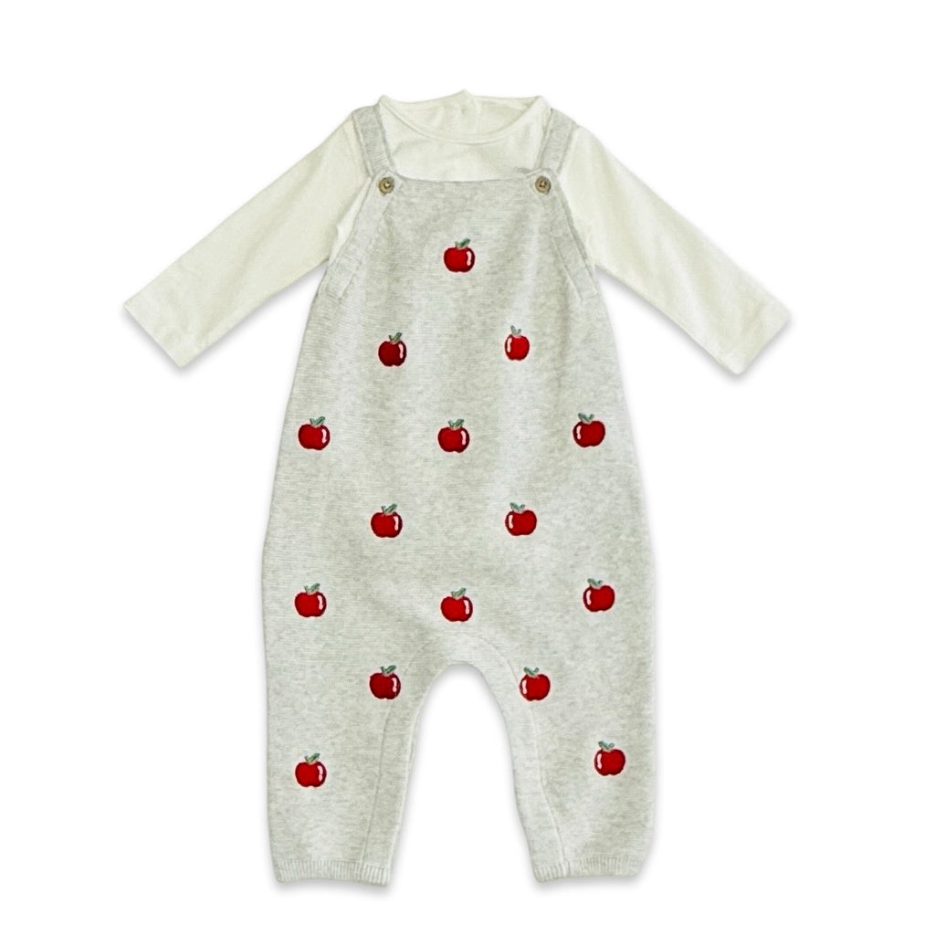 Apple Embroidered Baby Overall & Bodysuit Set