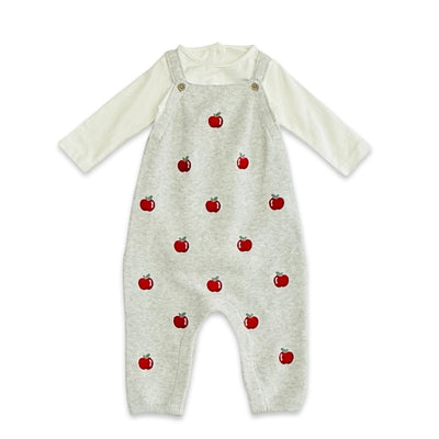 Apple Embroidered Baby Overall & Bodysuit Set