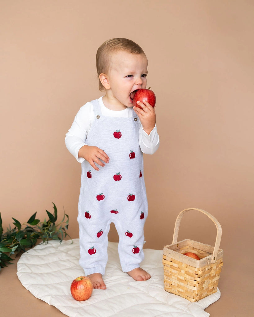 Apple Embroidered Baby Overall & Bodysuit Set