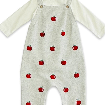 Apple Embroidered Baby Overall & Bodysuit Set