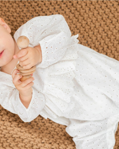 Astrid Schiffli Baby Jumpsuit & Headband Set - Organic Cotton