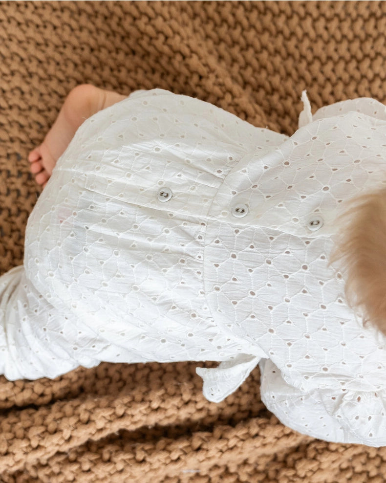 Astrid Schiffli Baby Jumpsuit & Headband Set - Organic Cotton