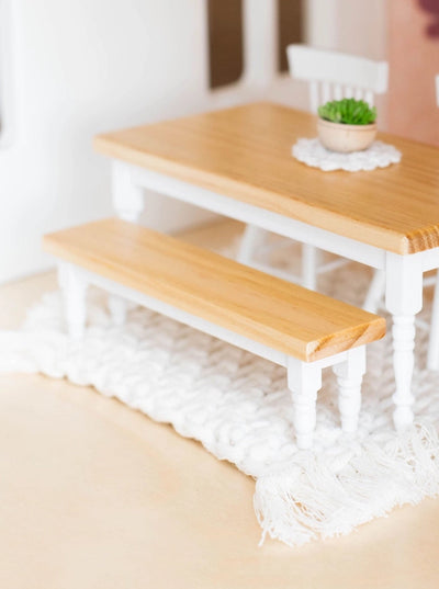 Dollhouse Classic Bench Seat | Natural Wood & White