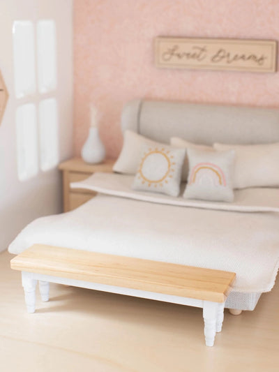 Dollhouse Classic Bench Seat | Natural Wood & White