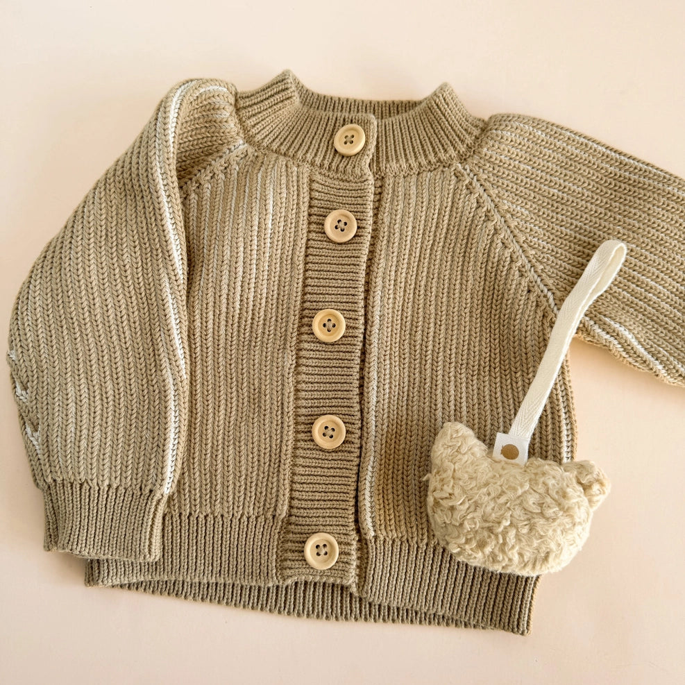 Beige Cotton Brioche Cardigan