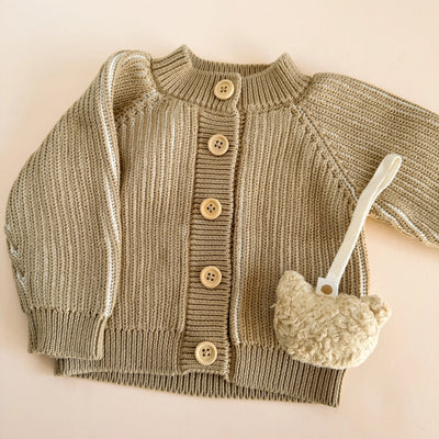 Beige Cotton Brioche Cardigan