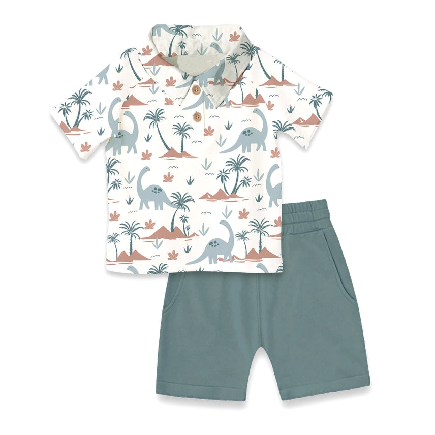 BABY BOY'S DINO ISLE POLO BAMBOO SET