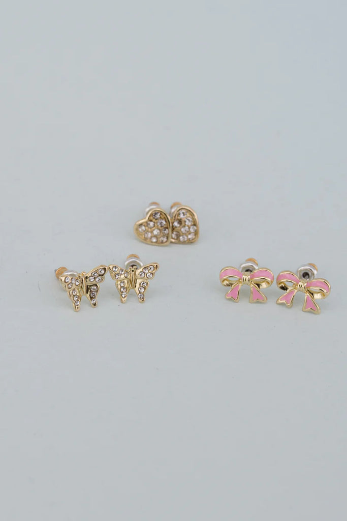 BOUTIQUE DAZZLE STUDDED EARINGS 3 SETS