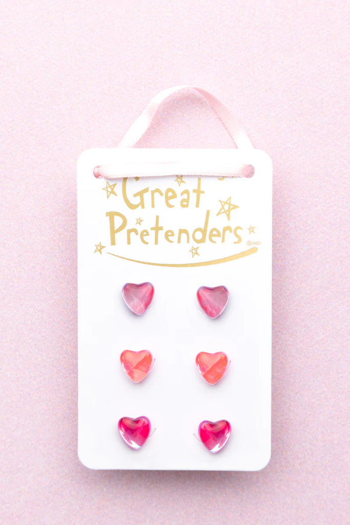 BOUTIQUE HOLO HEART STUDDED EARINGS 3 PAIRS