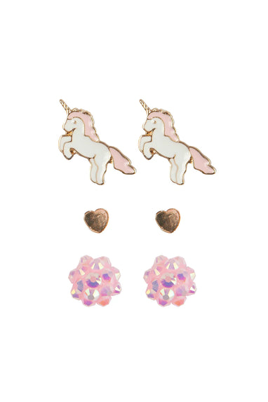 BOUTIQUE UNICORN STUDDED EARINGS 3 SETS