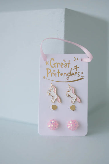 BOUTIQUE UNICORN STUDDED EARINGS 3 SETS