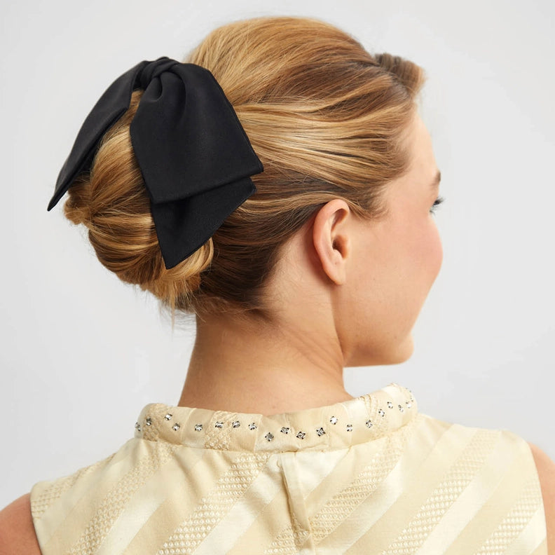 RECYCLED FABRIC BOW HAIR CLIP 1PC - BLACK