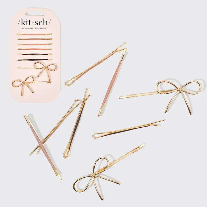 METAL ENAMEL CLOUD & BOW BOBBY PINS 8PC SET - ROSEWOOD