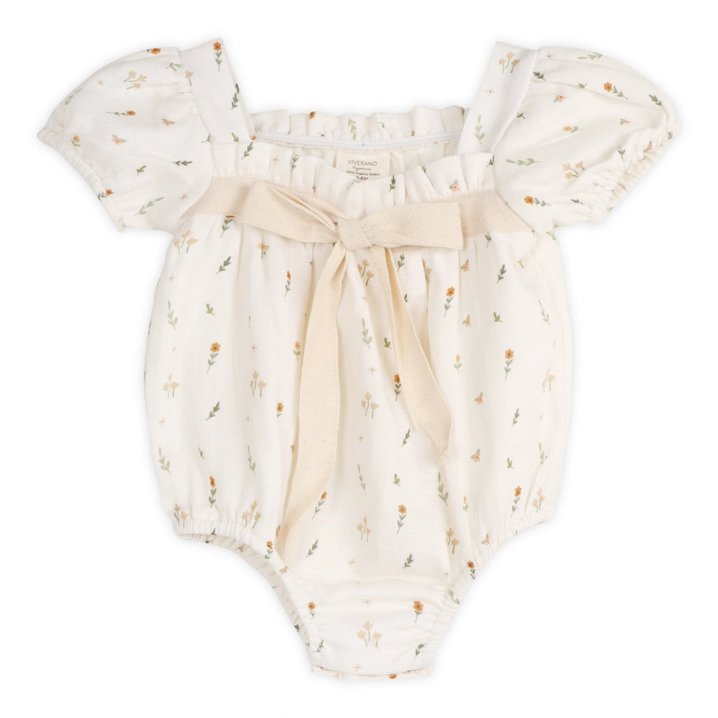 Boho Floral Bubble Baby Romper - Organic Muslin