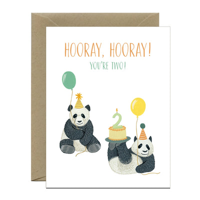 Baby Panda with Cake and Balloons - Second Birthday Card